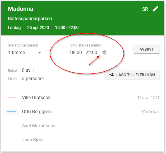 Ändra SMS-fönster Ändra SMS-fönster
