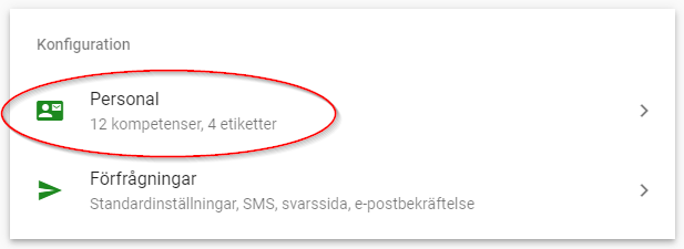 Inställningar personal Inställningar personal