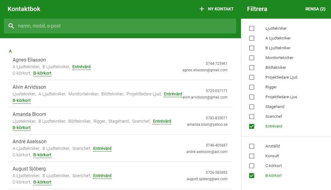 Filtrera i Kontaktbok Filtrera i Kontaktbok